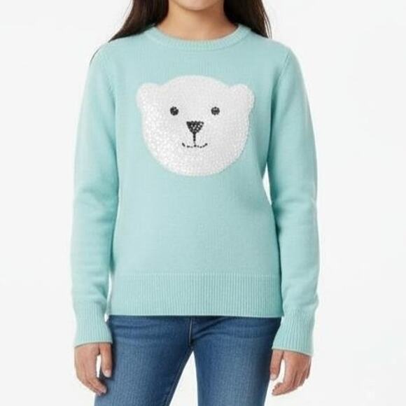 Kids Polar Bear Sequin Holiday Sweater Teal Size L 10-12 Winter NWOT - Picture 1 of 9